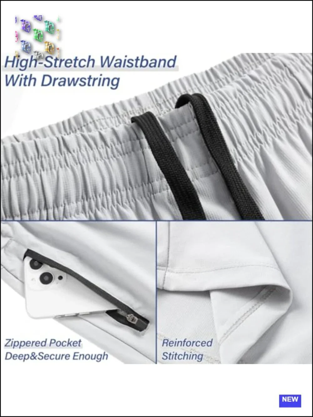 Men's Athletic Running Shorts 3 Pack Quick Dry Gym Workout with Zipper Pockets